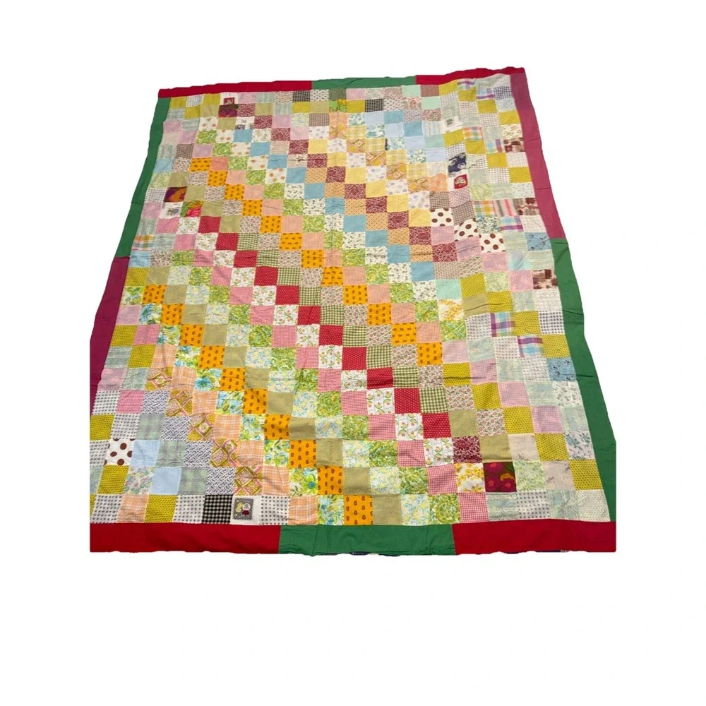 Vintage Handmade Patchwork Quilt Bedspread 95X77 In Farmhouse No Filling READ